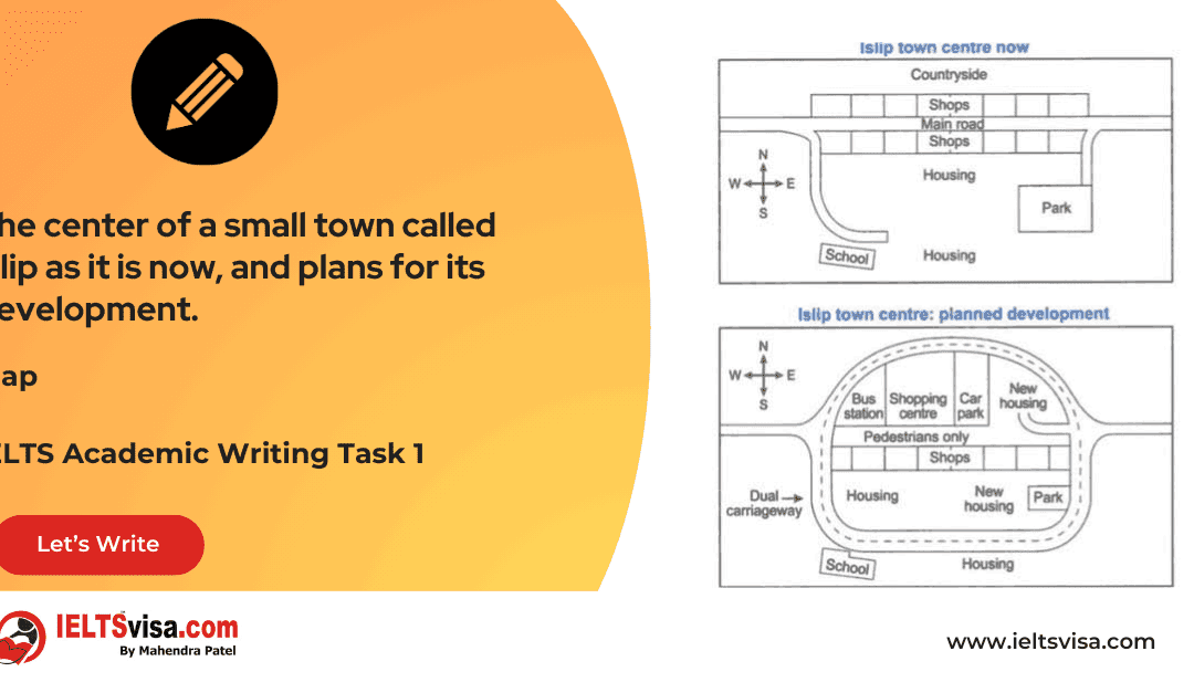 Task 1 – Map – The center of a small town called Islip as it is now, and plans for its development.